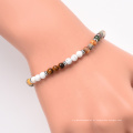 Moda 4mm Mixed Natural India Agate Bead Pulseira ajustável Bracelete branco turquesa olho de tigre Bracelete ajustável trançado